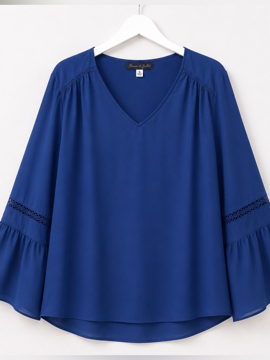 Rose & Olive Tops - Rose + Olive Navy Blue Long Layered Bell Sleeve Tunic-Crochet-Size XL